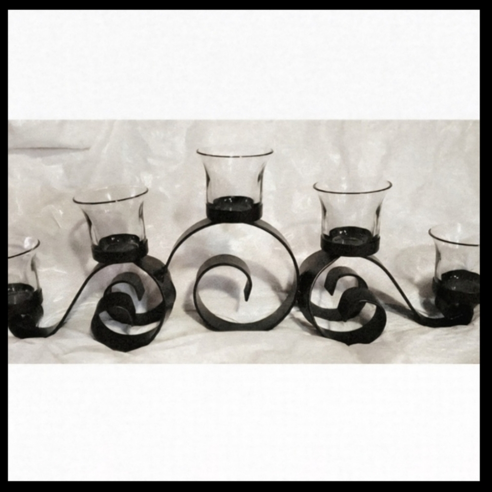 VINTAGE 20" Dark Metal Wrought Iron Fireplace Mantle Candlelabra
